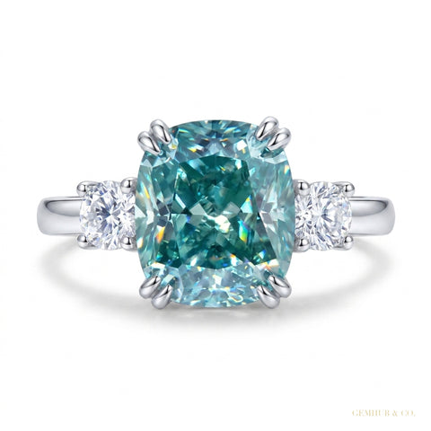 3.20 ct DEW Round Cut Blue Moissanite Solitaire Ring in Certified 18K Gold Plated Verme 18K Gold Plated – white background main image