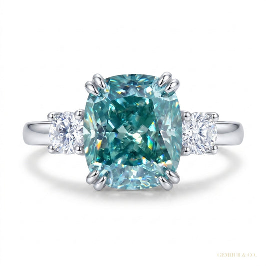 3.20 ct DEW Round Cut Blue Moissanite Solitaire Ring in Certified 18K Gold Plated Verme 18K Gold Plated – white background main image