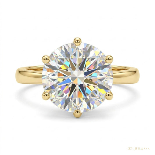 3.25 ct DEW Portuguese Cut White Moissanite Solitaire Ring – Xmas Gift 18K Gold Plated 18K Gold Plated – white background main image