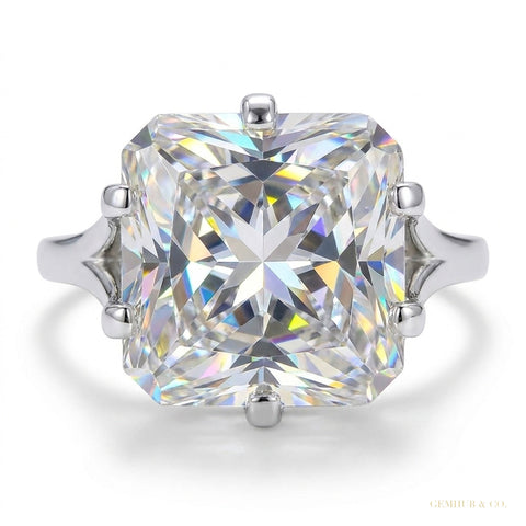 3.25 ct DEW Radiant Cut Off White Treated Moissanite Ring in Certified 18K Gold Plated 18K Gold Plated – white background main image