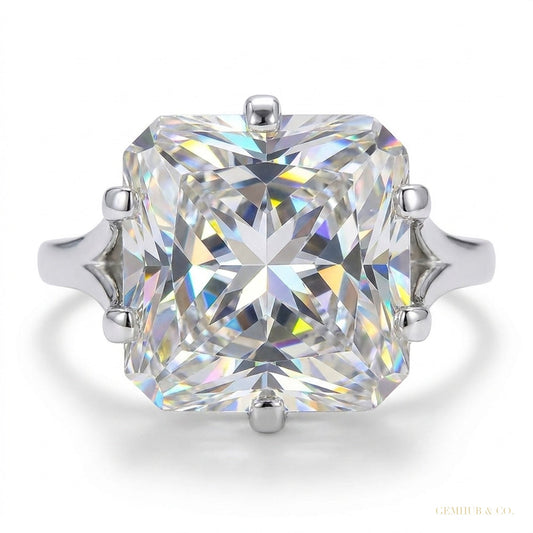 3.25 ct DEW Radiant Cut Off White Treated Moissanite Ring in Certified 18K Gold Plated 18K Gold Plated – white background main image