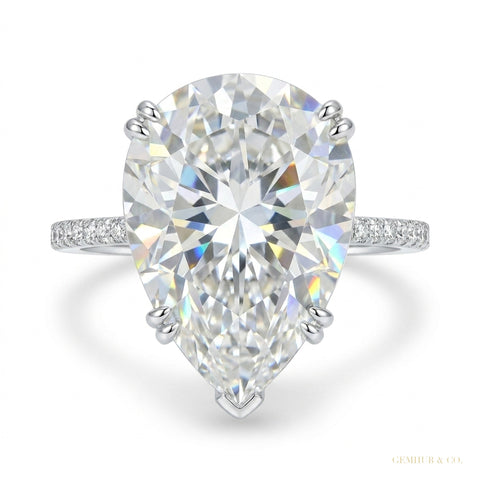 3.25 ct DEW Certified Pear Cut White Moissanite Solitaire Ring 18K Gold Plated – white background main image