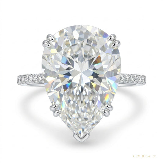 3.25 ct DEW Certified Pear Cut White Moissanite Solitaire Ring 18K Gold Plated – white background main image
