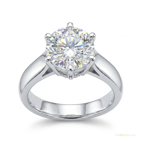 3.30 ct DEW Round Cut White Moissanite Halo Ring in Gift for Engagement 18K Gold Plated – white background main image
