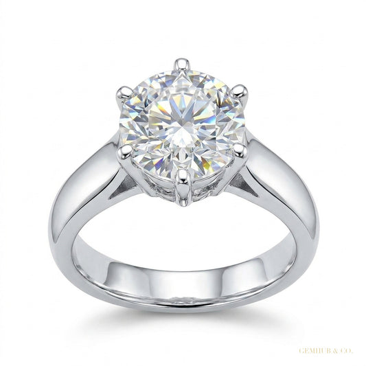 3.30 ct DEW Round Cut White Moissanite Halo Ring in Gift for Engagement 18K Gold Plated – white background main image