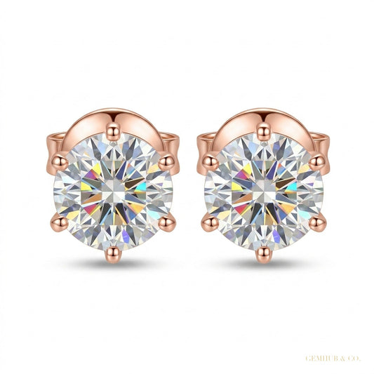 3.40 ct DEW Certified Treated White Moissanite Solitaire Studs Great Shine 18K Gold Pla 18K Gold Plated – white background main image
