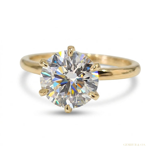 3.40 ct DEW Off White Treated Moissanite Solitaire Statement Ring in 18K Gold Plated Ve 18K Gold Plated – white background main image