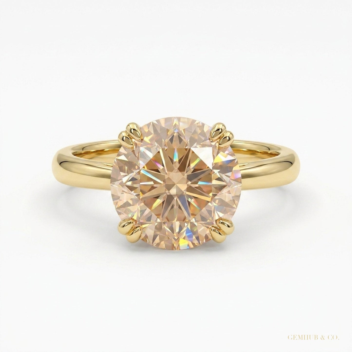 3.45 ct DEW Champagne Treated Moissanite Solitaire Ring in Certified 18K Gold Plated Ve 18K Gold Plated – white background main image