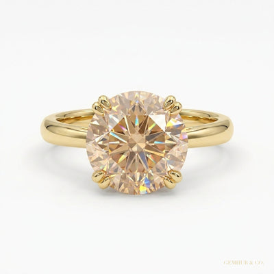 3.45 ct DEW Champagne Moissanite Solitaire Ring in Certified 18K Gold Plated Vermeil