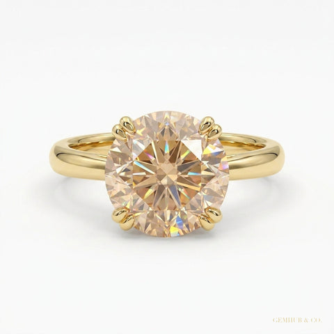 3.45 ct DEW Champagne Treated Moissanite Solitaire Ring in Certified 18K Gold Plated Ve 18K Gold Plated – white background main image