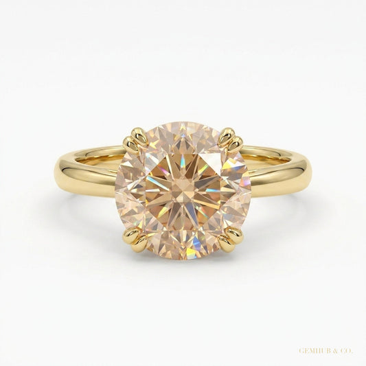 3.45 ct DEW Champagne Treated Moissanite Solitaire Ring in Certified 18K Gold Plated Ve 18K Gold Plated – white background main image