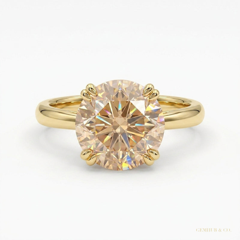 3.45 ct DEW Champagne Treated Moissanite Solitaire Ring in Certified 18K Gold Plated Ve 18K Gold Plated – white background main image