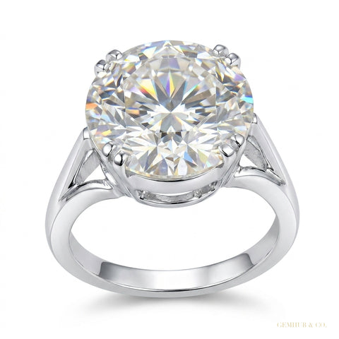 3.50 ct DEW Certified Round Cut White Moissanite Solitaire Ring In 18K Gold Plated Verm 18K Gold Plated – white background main image