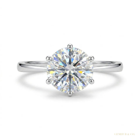 3.50 ct DEW Certified White Round Cut Moissanite Solitaire Ring 18K Gold Plated – white background main image