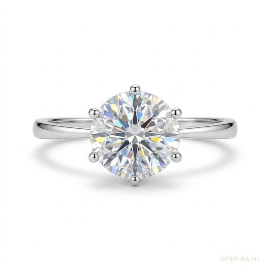 3.50 ct DEW Certified White Round Cut Moissanite Solitaire Ring 18K Gold Plated – white background main image