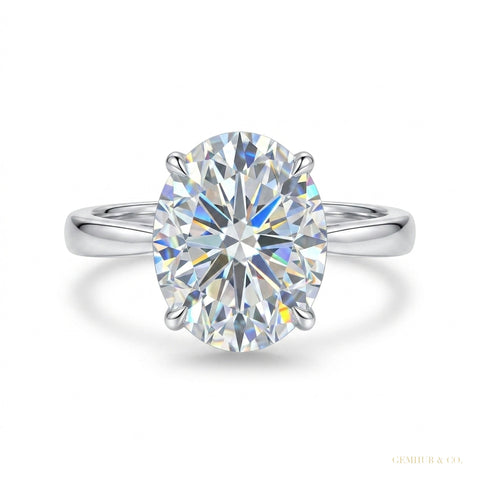 3.50 ct DEW Oval Cut White Solitaire Moissanite in Engagement Ring 18K Gold Plated Verm 18K Gold Plated – white background main image