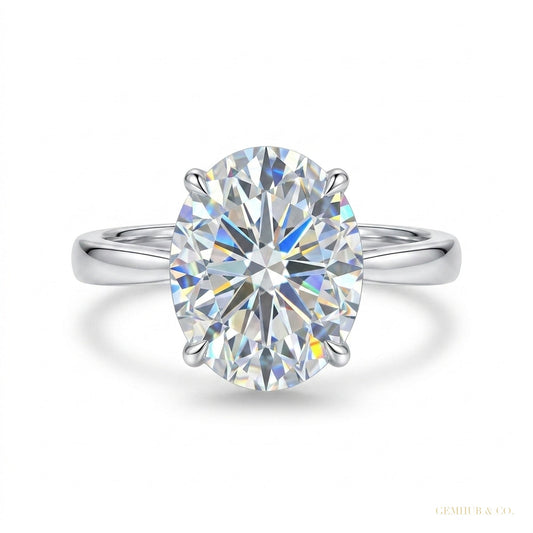 3.50 ct DEW Oval Cut White Solitaire Moissanite in Engagement Ring 18K Gold Plated Verm 18K Gold Plated – white background main image
