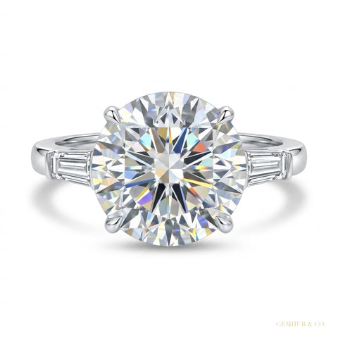 3.50 ct DEW Round Cut Treated Moissanite Engagement Ring in Certified 18K Gold Plated V 18K Gold Plated – white background main image