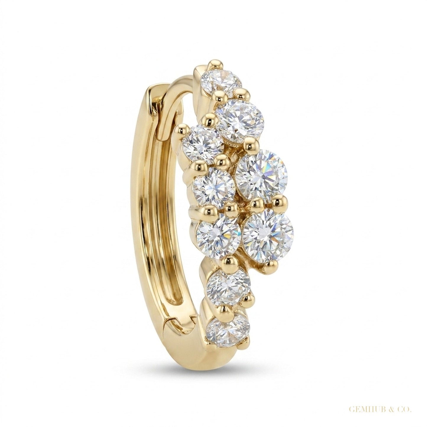 0.50Ct Round Natural GH/SI Diamond Hoop Women's Earrings Solid 14k Yellow Gold – white background main image