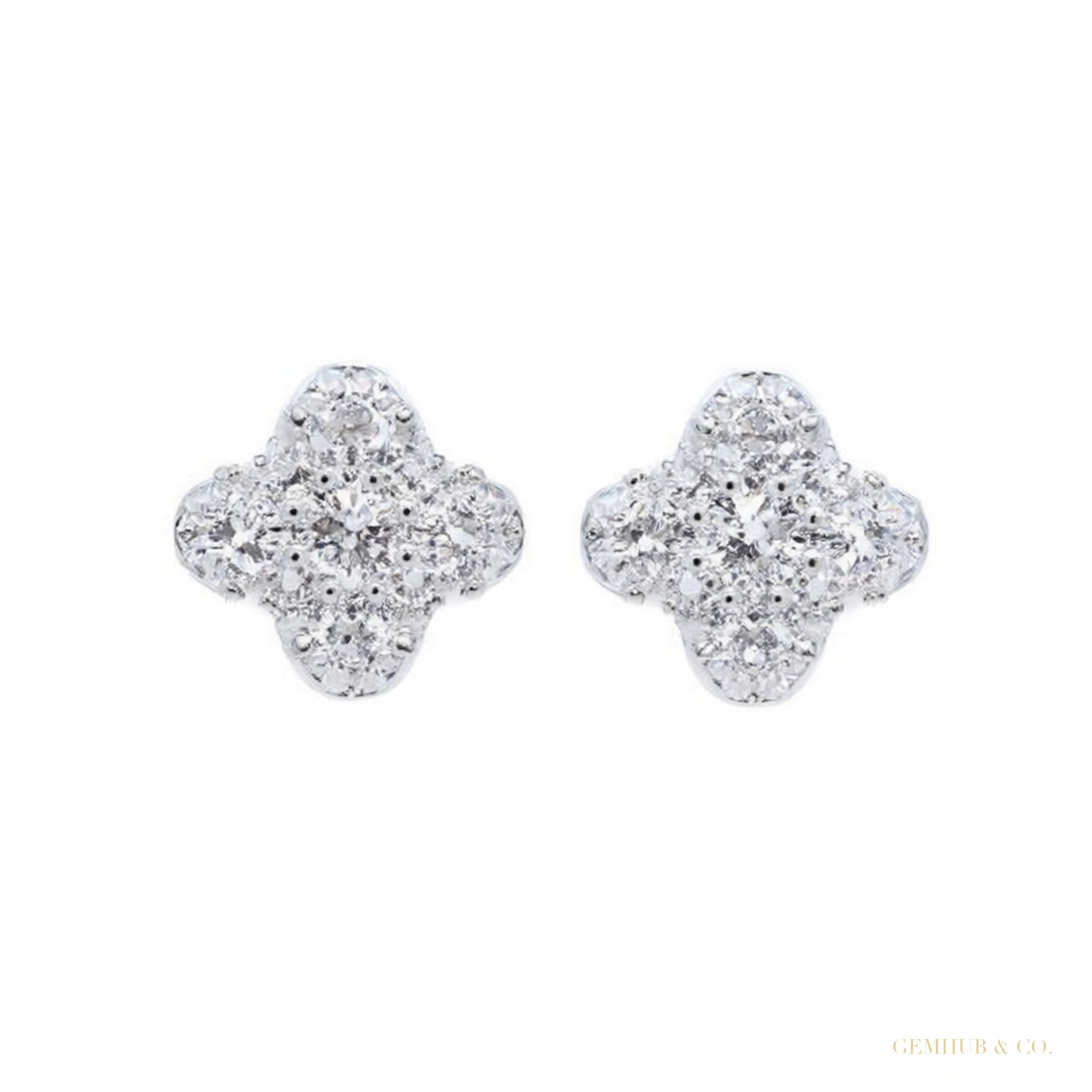 Round Natural GH/SI Diamond 0.40Ct Clover Stud Daily Wear Earring 14k White Gold – white background main image