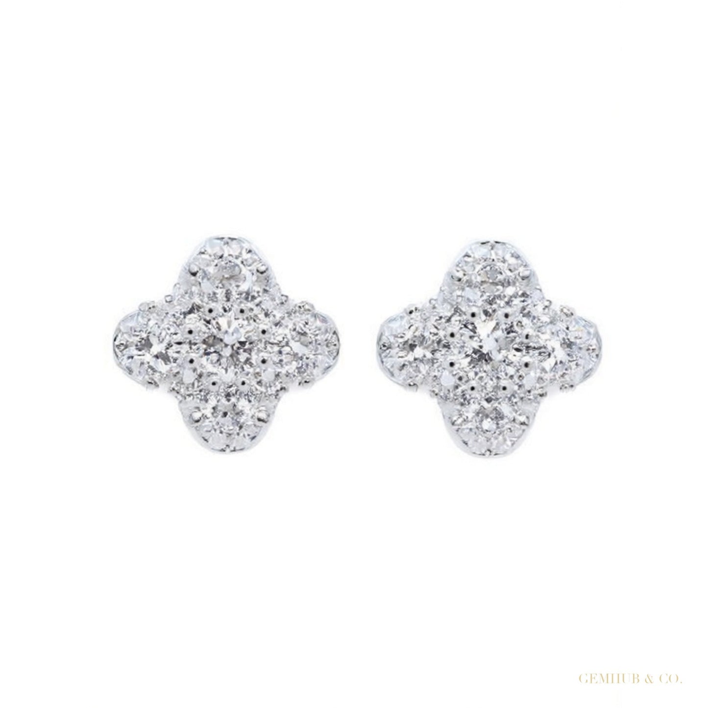 Round Natural GH/SI Diamond 0.40Ct Clover Stud Daily Wear Earring 14k White Gold – white background main image
