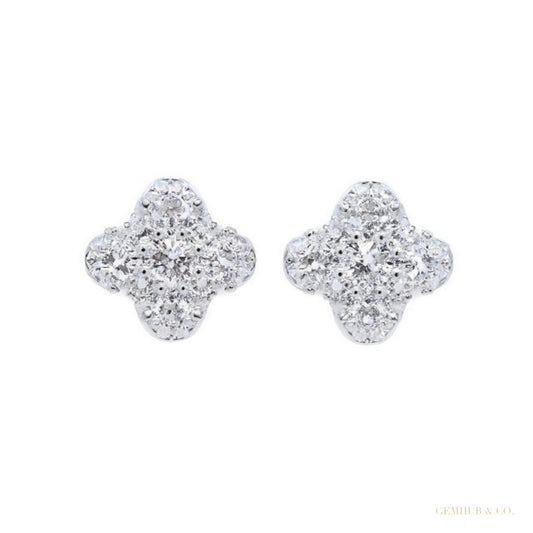 Round Natural GH/SI Diamond 0.40Ct Clover Stud Daily Wear Earring 14k White Gold – white background main image