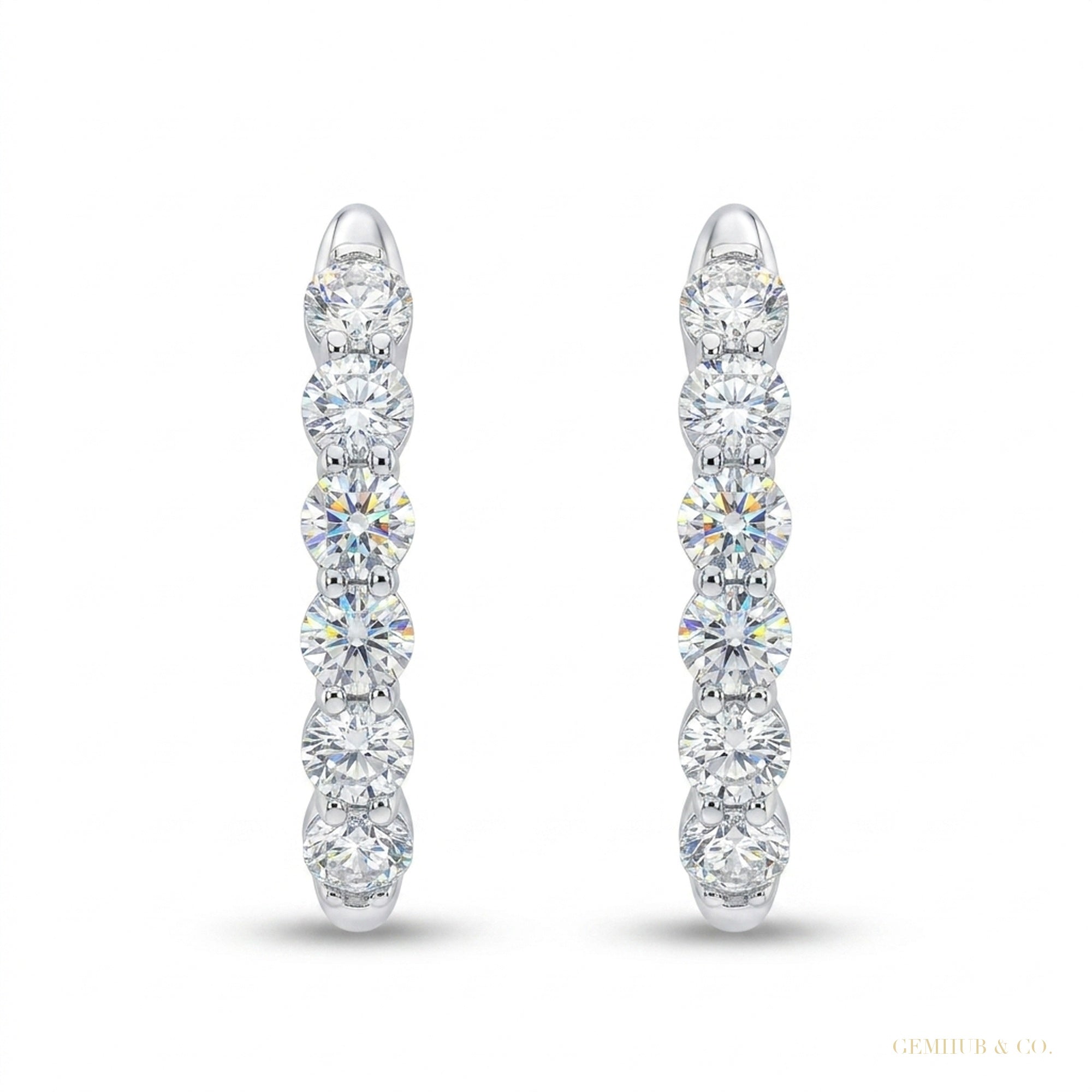 1.00Ct Round Natural GH/SI Diamond Huggie Hoop Women's Earrings 14k White Gold – white background main image