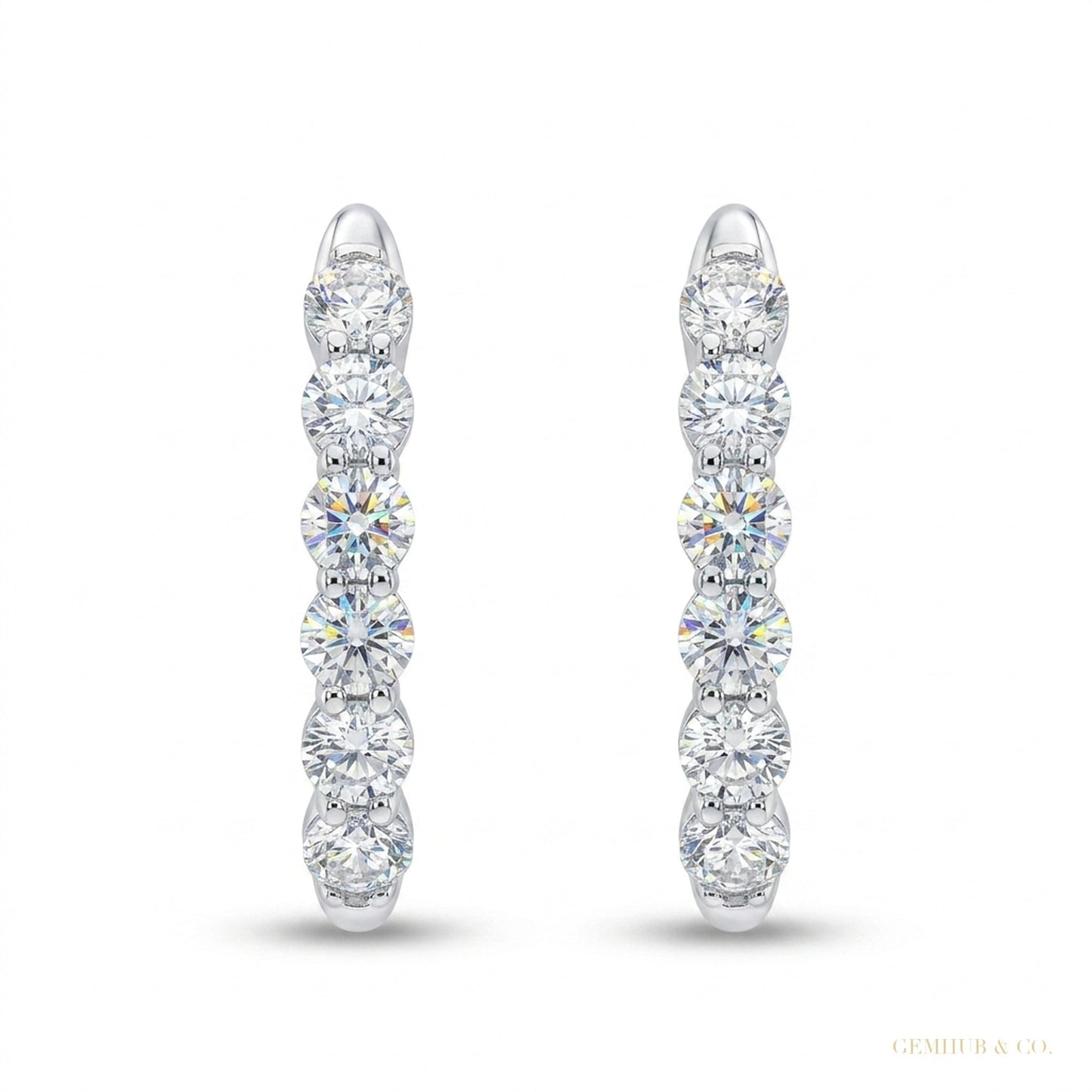 1.00Ct Round Natural GH/SI Diamond Huggie Hoop Women's Earrings 14k White Gold – white background main image