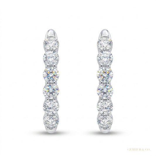 1.00Ct Round Natural GH/SI Diamond Huggie Hoop Women's Earrings 14k White Gold – white background main image