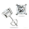 Screw Back Princess Shape Natural Diamond Stud Earrings 4-Prong 14k White Gold – white background main image