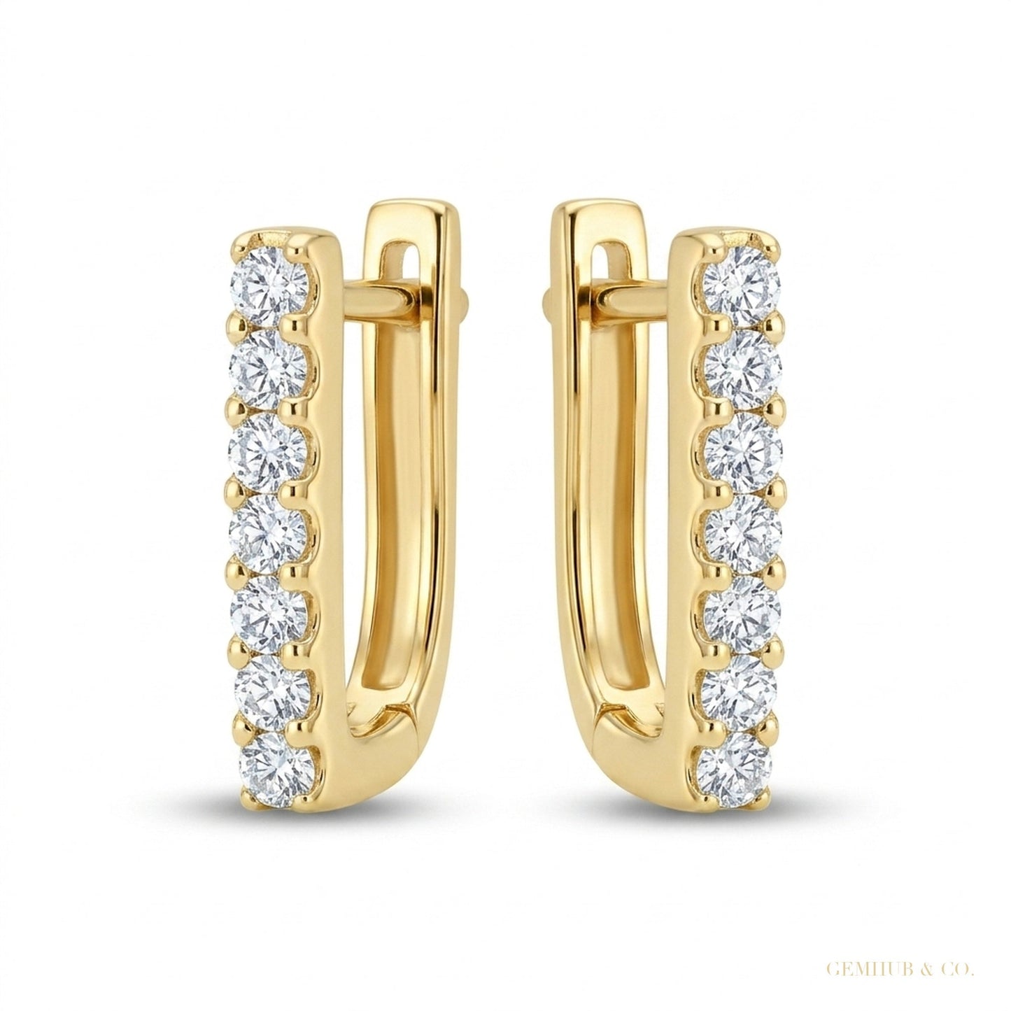 0.18Ct Round GH/SI Natural Diamond Square Hoop Earrings For Her 14k Yellow Gold – white background main image
