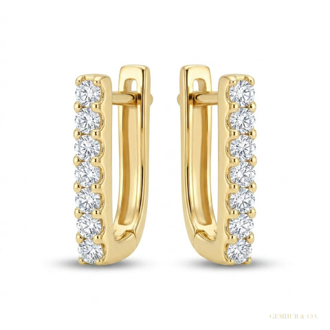 0.18Ct Round GH/SI Natural Diamond Square Hoop Earrings For Her 14k Yellow Gold – white background main image