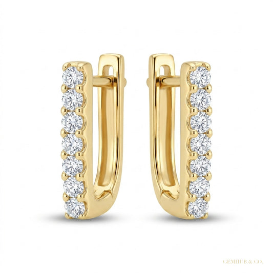 0.18Ct Round GH/SI Natural Diamond Square Hoop Earrings For Her 14k Yellow Gold – white background main image