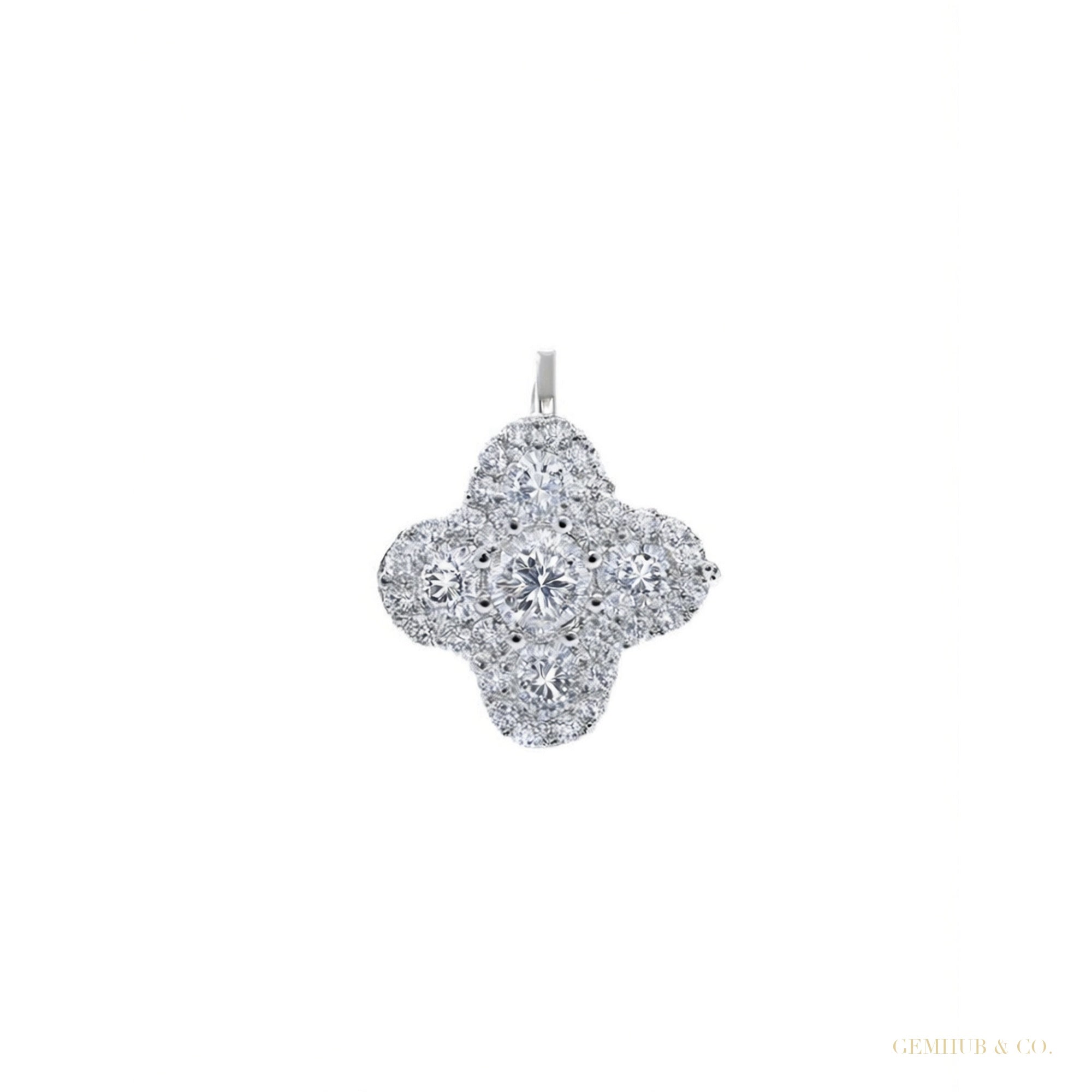 Round Natural GH/SI Diamond Clover Stud Daily Wear Earring 14k White Gold – white background main image