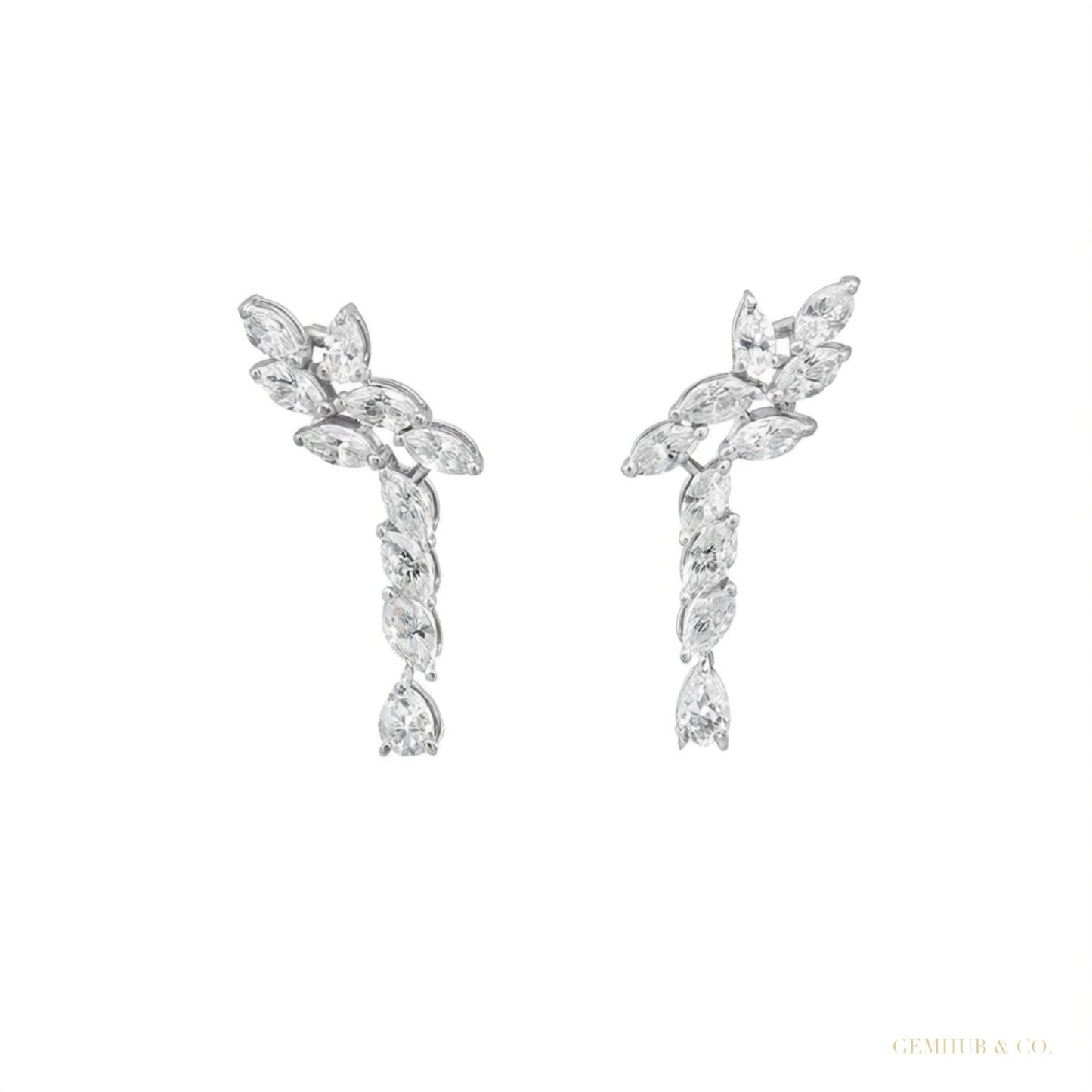 Marquise Cut Natural Certified Diamond Drop Dangel Earrings In 14k White Gold – white background main image
