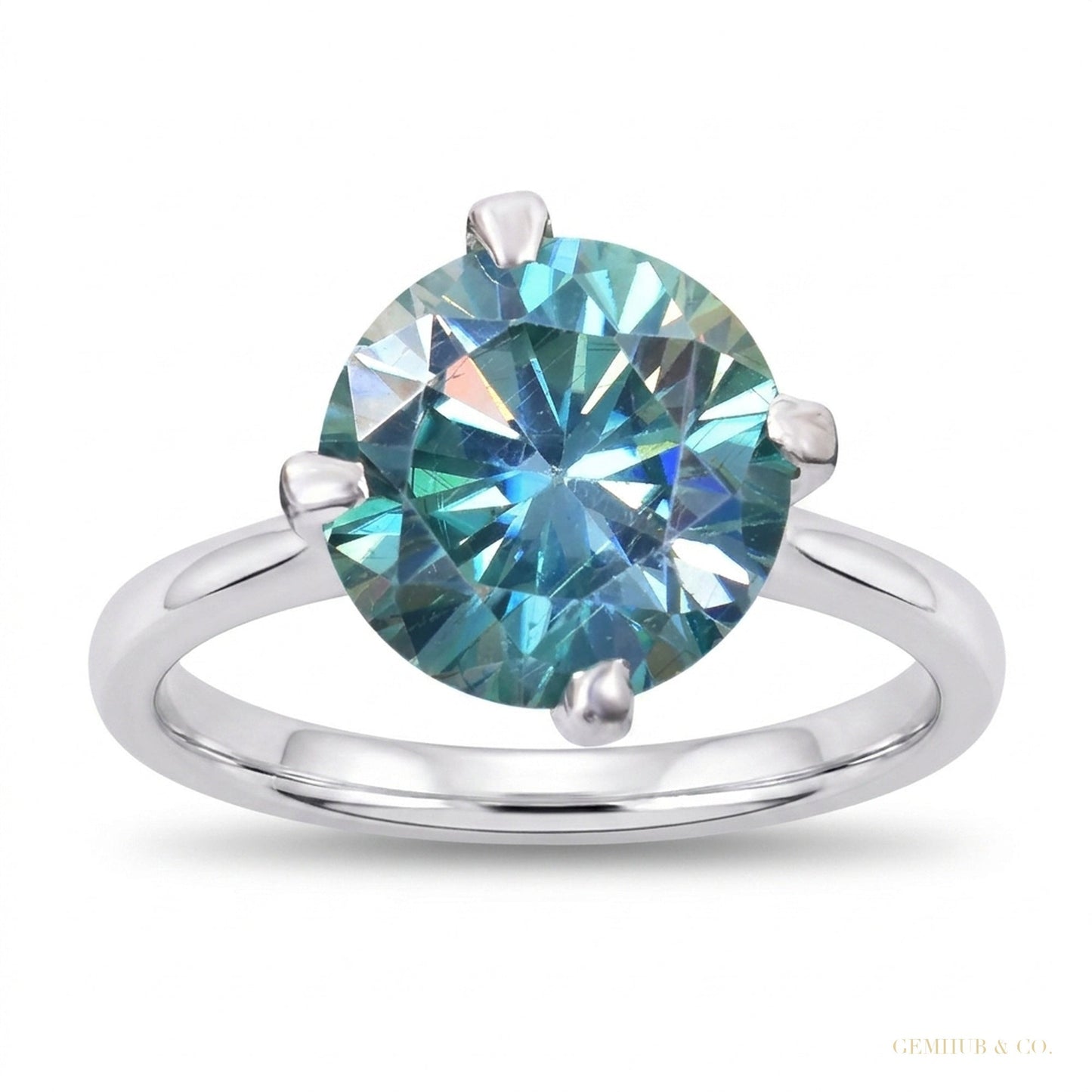 3.60 ct DEW Blue Treated Moissanite Solitaire Ring in – Stunning Bling 18K Gold Plated 18K Gold Plated – white background main image