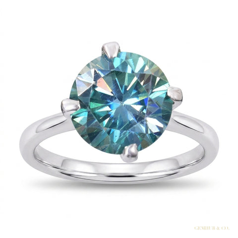 3.60 ct DEW Blue Treated Moissanite Solitaire Ring in – Stunning Bling 18K Gold Plated 18K Gold Plated – white background main image
