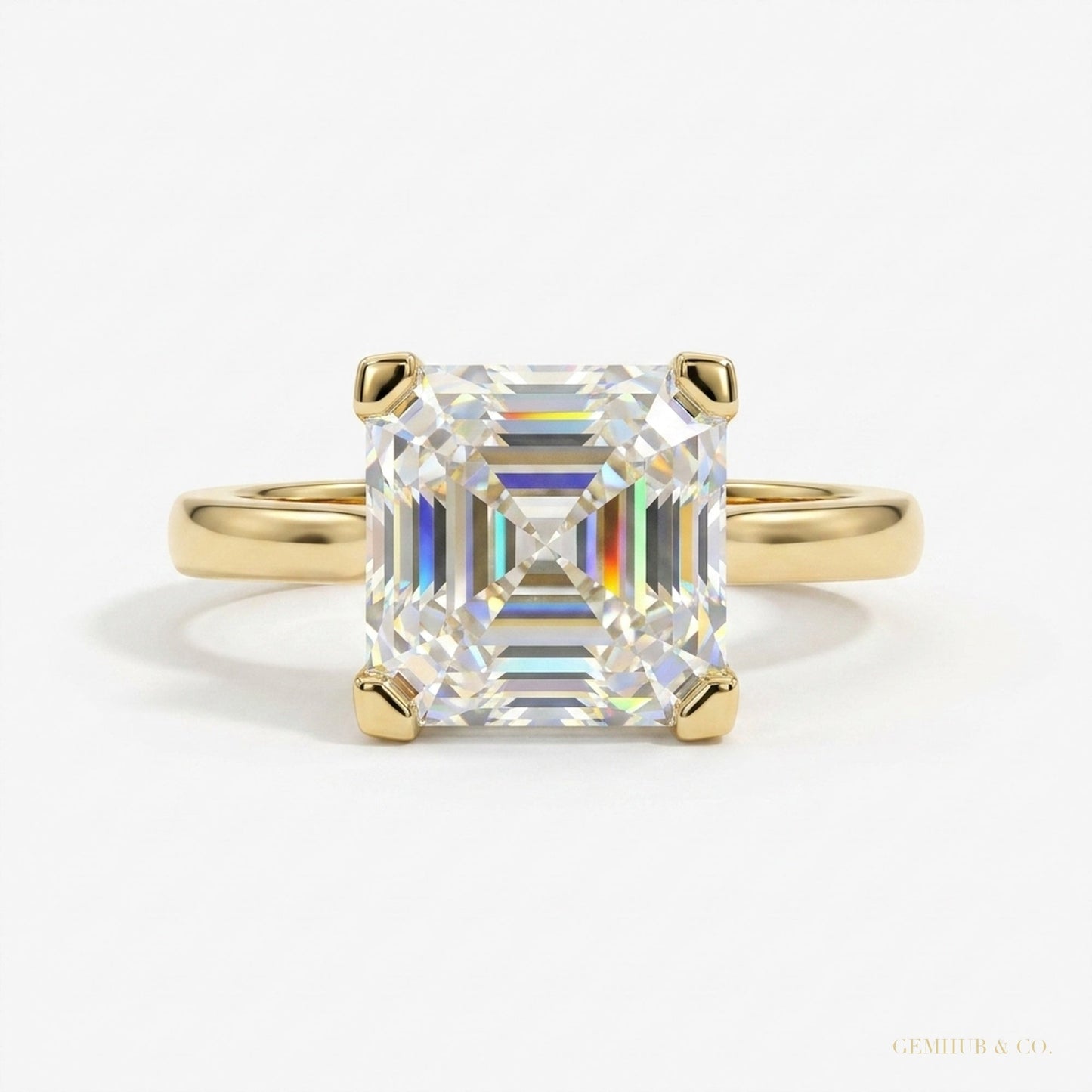 3.70 ct DEW Certified White Moissanite Asscher Cut Solitaire Ring 18K Gold Plated Verme 18K Gold Plated – white background main image