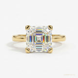 3.70 ct DEW Certified White Moissanite Asscher Cut Solitaire Ring 18K Gold Plated Vermeil – white background main image