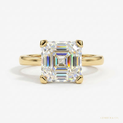 3.70 ct DEW Certified White Moissanite Asscher Cut Solitaire Ring 18K Gold Plated Verme 18K Gold Plated