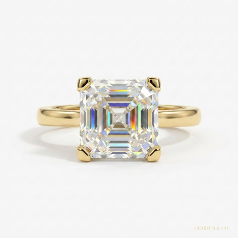 3.70 ct DEW Certified White Moissanite Asscher Cut Solitaire Ring 18K Gold Plated Verme 18K Gold Plated – white background main image
