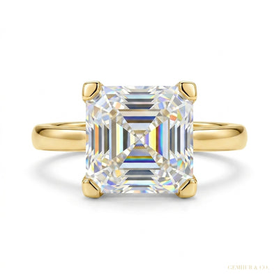 3.70 ct DEW Certified White Moissanite Asscher Cut Solitaire Rings 18K Gold Plated Verm 18K Gold Plated