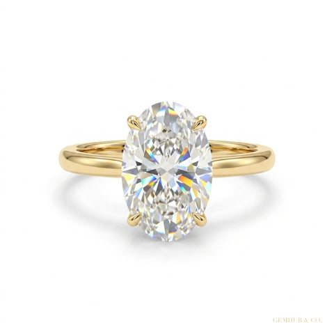 3.90 ct DEW EGL Certified Oval Cut White Moissanite Ring For Engagement 18K Gold Plated – white background main image