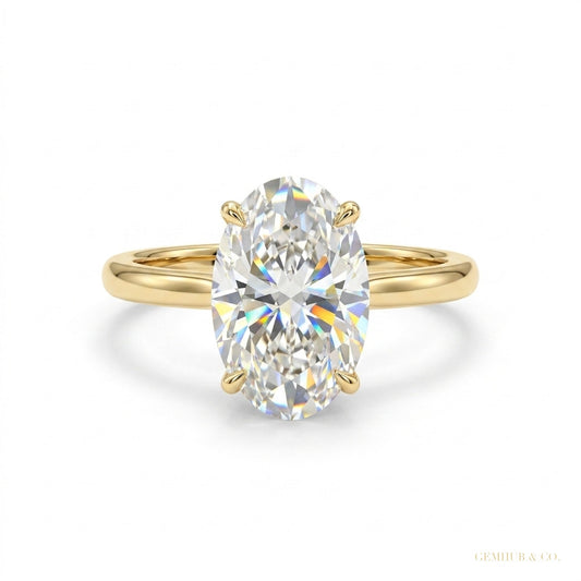 3.90 ct DEW EGL Certified Oval Cut White Moissanite Ring For Engagement 18K Gold Plated – white background main image
