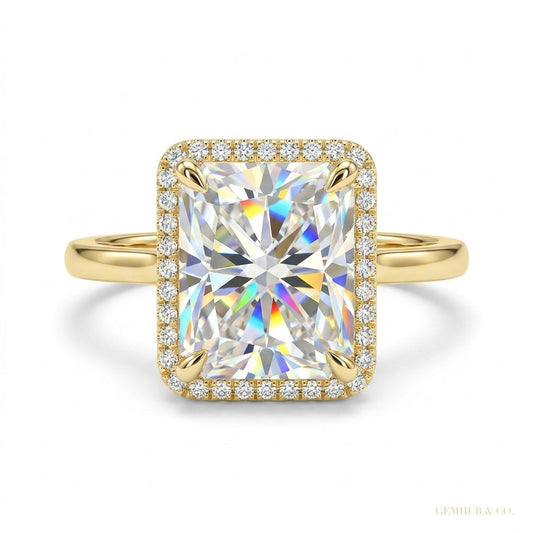 3.90 ct DEW Radiant Cut Off White Moissanite Ring in – Summer Gift 18K Gold Plated Verm 18K Gold Plated – white background main image