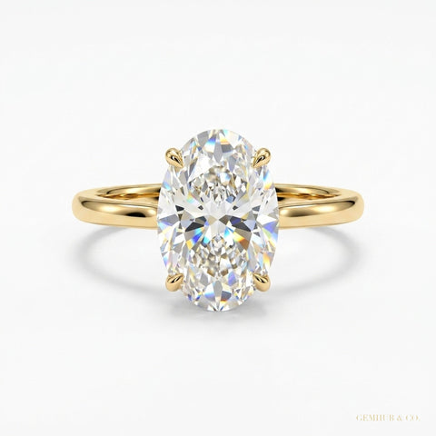3.90 Cts Certified Oval Cut White Moissanite Solitaire Ring 18K Gold Plated – white background main image