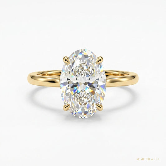 3.90 Cts Certified Oval Cut White Moissanite Solitaire Ring 18K Gold Plated – white background main image