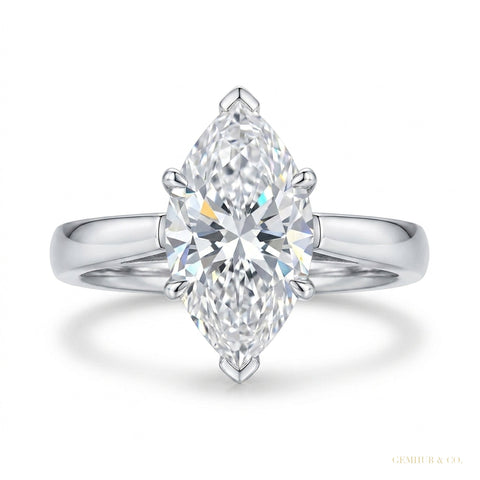 3 ct DEW Certified Marquise Cut White Moissanite Solitaire Ring For Daughter 18K Gold P 18K Gold Plated – white background main image