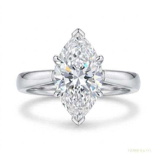 3 ct DEW Certified Marquise Cut White Moissanite Solitaire Ring For Daughter 18K Gold P 18K Gold Plated – white background main image