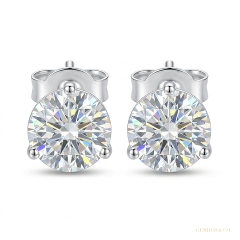 3 ct DEW Certified Treated Off-White Moissanite Solitaire Studs Great Shine 18K Gold Plated – white background main image